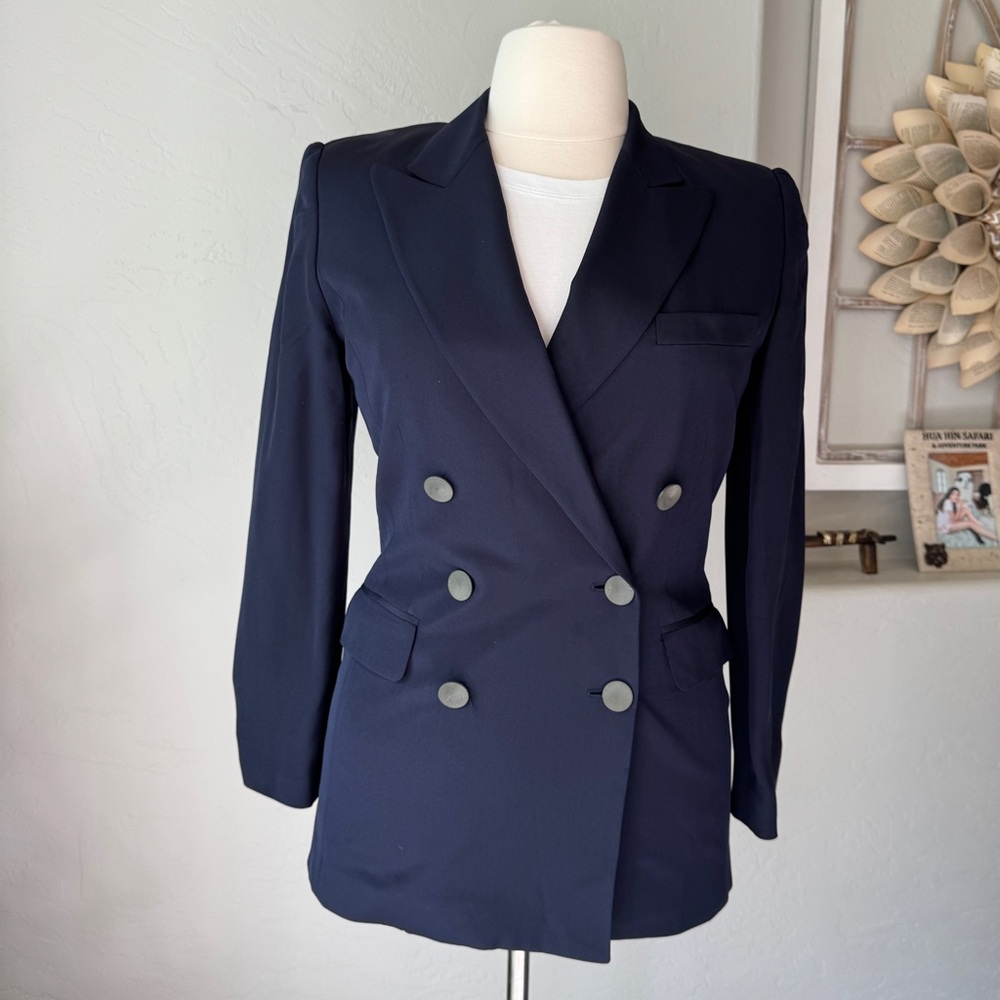Ellen Tracy Women's Silk Navy Double-Breasted Business Blazer Size 10‎